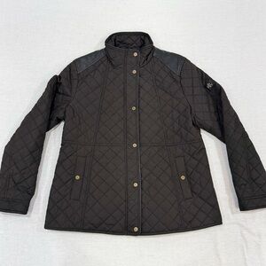 Ralph Lauren Diamond-Quilted Mockneck Equestrian Barn Jacket Leather Trim